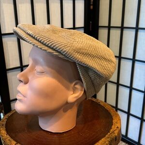 BARBOUR Unisex  Flat Cap in Tan 100% Corduroy Size Small EIC Plaid Band Snap